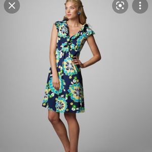 Lilly Pulitzer summer dress -Sz Small ruffle details blue/green Silk & cotton